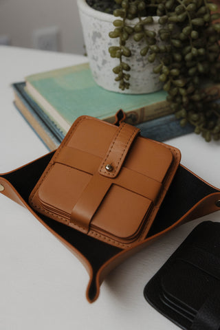 Leather Square Coaster Set With Holder