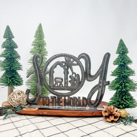 Standing Joy to the World Nativity Scene Metal Art