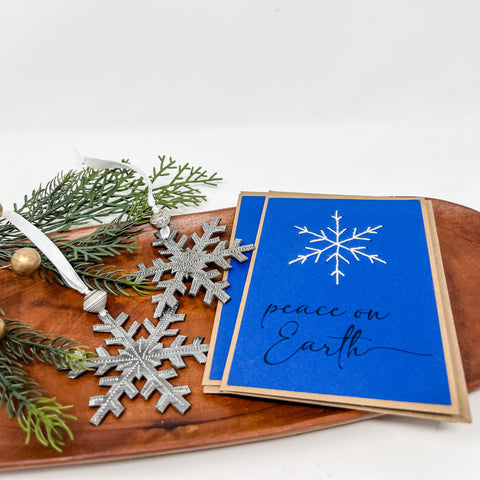 Peace on Earth Greeting Cards + Snowflake Ornament Set