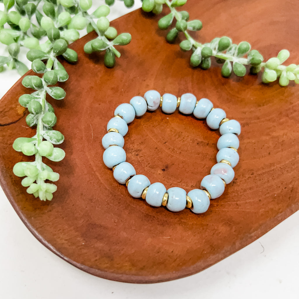 Clay bracelet with blue-yellow handmade beads