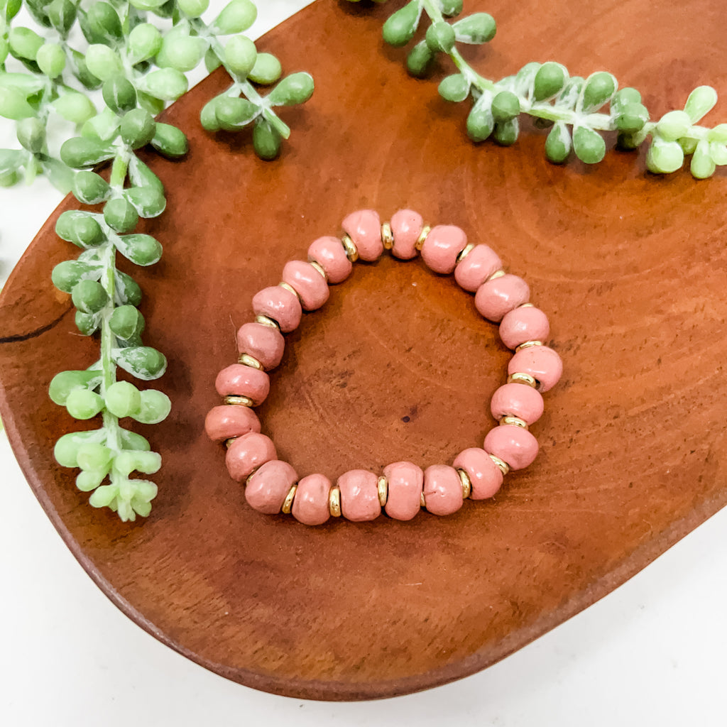 Haiti Clay Bead Bracelet, Pink - PACK OF 3 - Global Crafts Wholesale