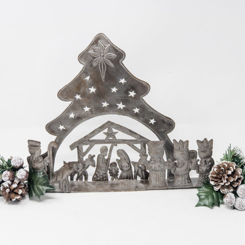 Large 3D Tree Nativity Scene Metal Art