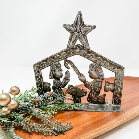 Square Standing Nativity Metal Art